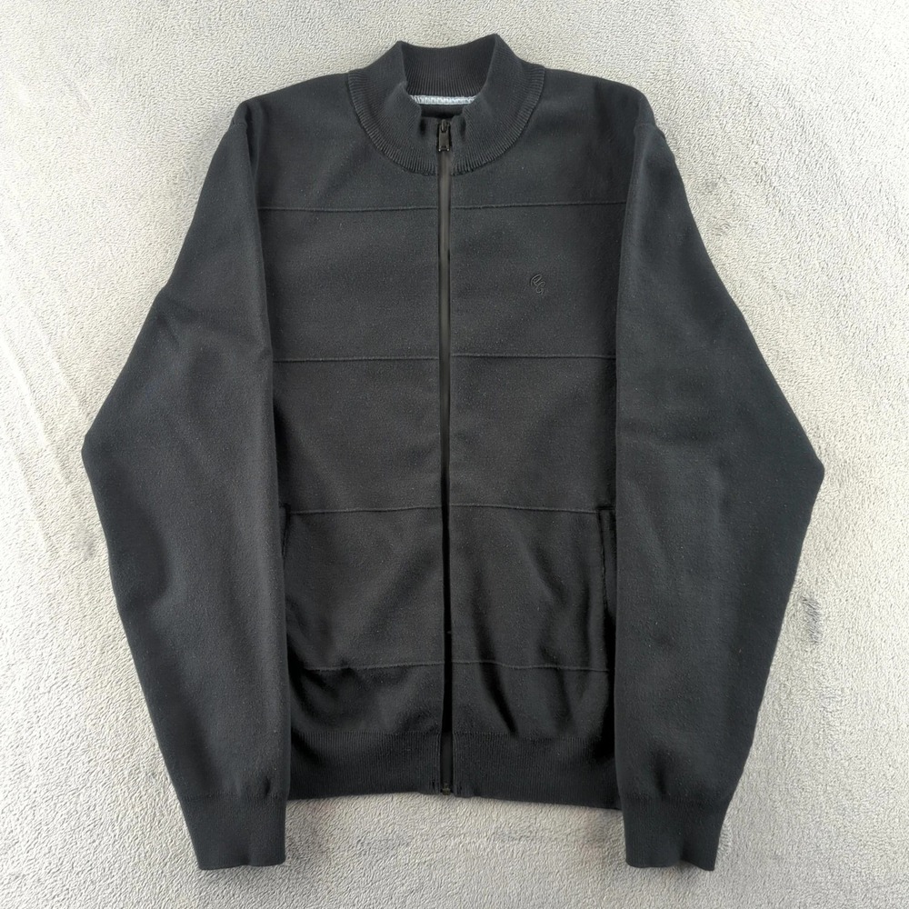 Robert Graham Sweater Mens Large Black Full Zip Bomber Knit Ribbed Cardigan